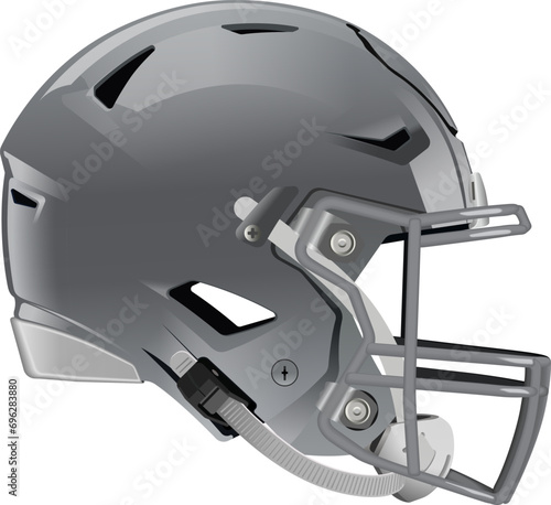 Gray American Football helmet. Side view