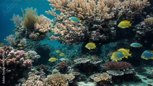 beautiful underwater world blue reef on sunny day © Usman