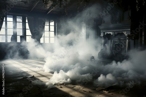 Tranquil Korea smoke room background. Asia culture. Generate Ai © juliars