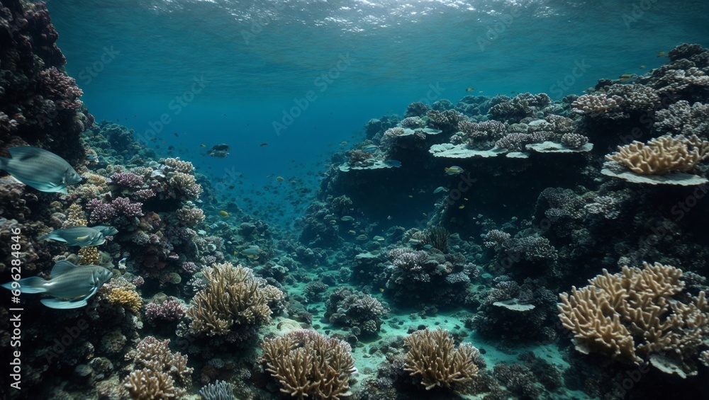 Fototapeta premium beautiful underwater world blue reef on sunny day