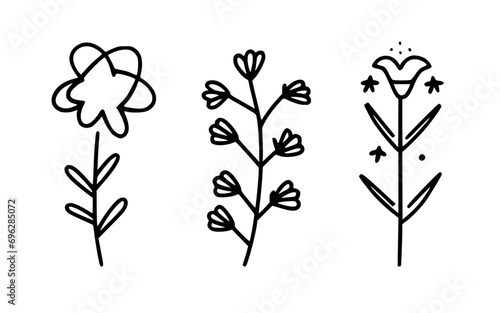 Abstract line art flowers vector clipart. Spring illustration.