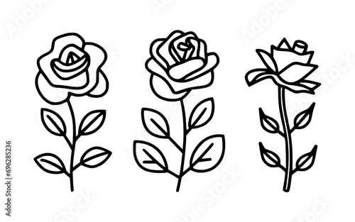 Abstract line art flowers vector clipart. Spring illustration.