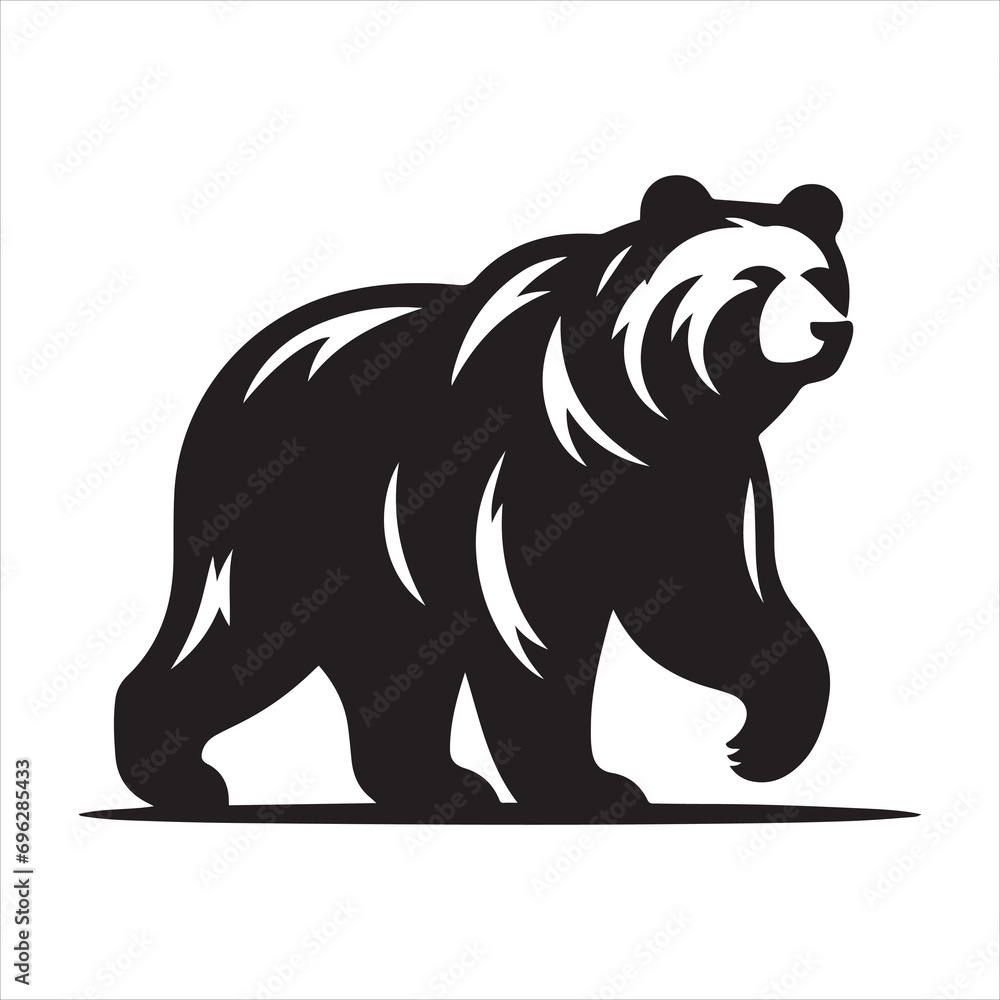 Fototapeta premium Vector Illustration of walking bear. Black Silhouette Isolated on White Background