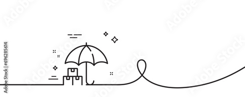Delivery service line icon. Continuous one line with curl. Package insurance sign. Tracking parcel symbol. Delivery service single outline ribbon. Loop curve pattern. Vector