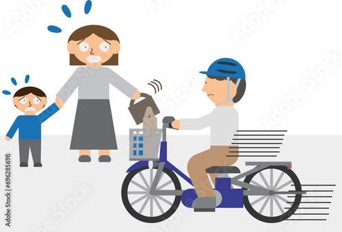 歩行者がいる中を猛スピードで進む自転車のイメージ素材