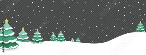 Xmas snowing weather background template. Natural snowing landscape with snow on the ground and Christmas trees covered with snow Background Template Design for Christmas and New Year.