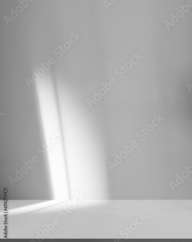 Fototapeta Naklejka Na Ścianę i Meble -  Background Floor Shadow Wall Kitchen Concrete White Texture Light Texture Abstract Mockup Product Marble Room Studio Display Plant Cement 3d Bg Minimal Shelft Bar Silhouette Leaves Backdrop Vintage.