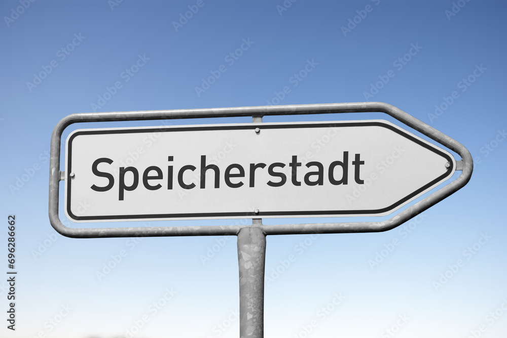 Symbolbild: Wegweiser, Stadtviertel, Speicherstadt, Hamburg Symbolbild: Wegweiser, Stadtviertel, Speicherstadt, Hamburg