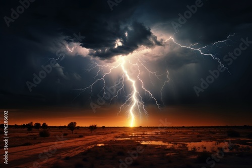 Vibrant Lightning pattern banner. Weather cloud. Generate Ai