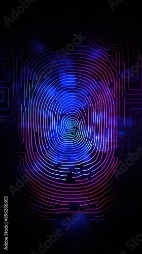 Cyber fingerprint concept with neon lines, secure digital identity verification i world