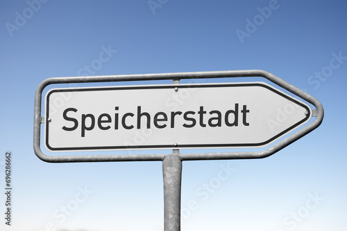 Symbolbild: Wegweiser, Stadtviertel, Speicherstadt, Hamburg