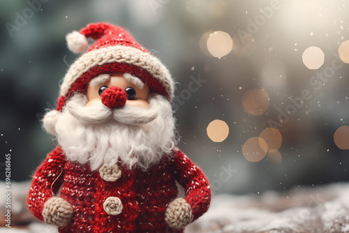 Cute knitted Santa Claus. Christmas Background. with copy space © AnyPic289