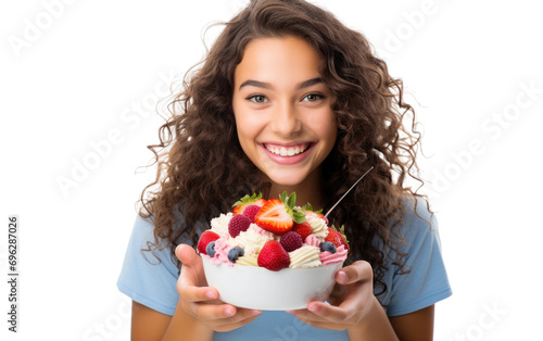 Girl Enjoying Frozen Yogurt On Isolated Background