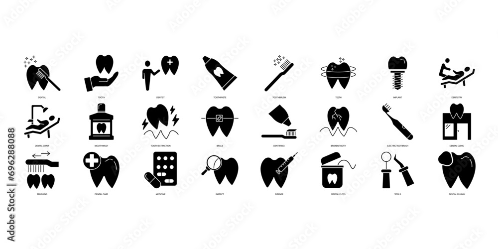 dental icons set. Set of editable stroke icons.Vector set of dental