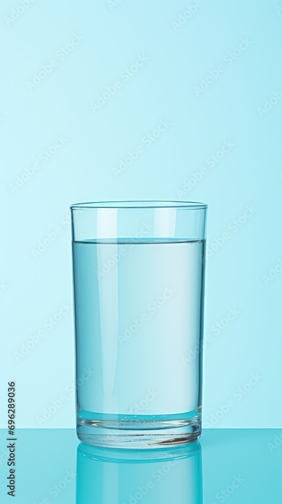 full glass of water against calming blue background, essential nature of hydration for well-being full glass of water against calming blue background, essential nature of hydration for well-being
