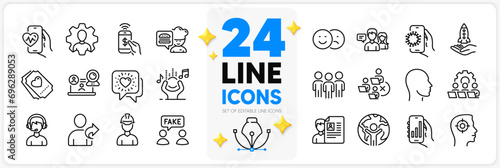 Icons set of Cardio training, Job interview and Refer friend line icons pack for app with Group, Video conference, Crowdfunding thin outline icon. Love ticket, Friends chat. Vector