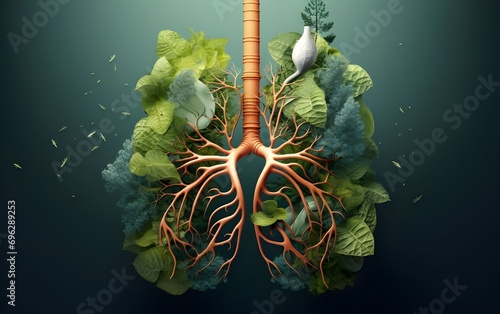Medical illustration with green 3d graphic lungs symbol photo