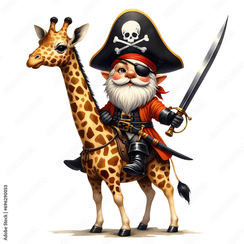 Naklejka premium Cute Gnome Pirate Watercolor Clipart Illustration