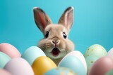 Adorable Easter Bunny With Easter Eggs, colorful Easter eggs, banner and wallpaper, AI Generative