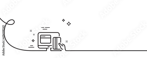 Online Payment methods line icon. Continuous one line with curl. Web money sign. Credit card symbol. Online payment single outline ribbon. Loop curve pattern. Vector