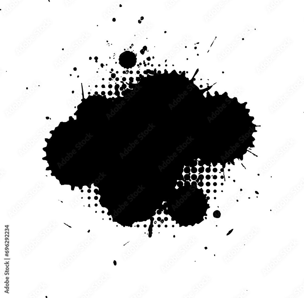 Fototapeta premium black ink splatter splash painting with halftone graphic on white background