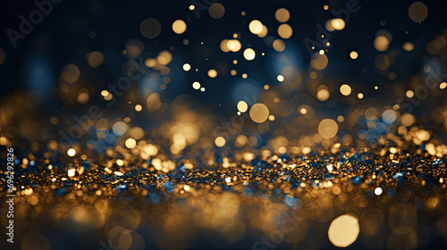 black and gold bokeh, gold and silver, dark, depth of field, defocus, haze, golden lights, blue and gold background, luxury feeling, blue night lights, dark background