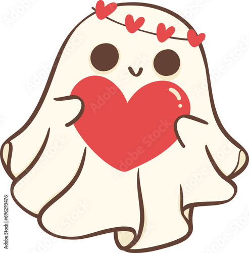 Kawaii Valentine ghost with heart 