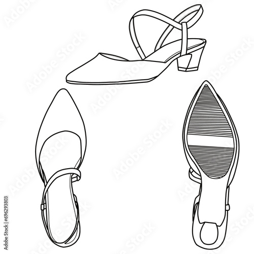 Simple strap heels pump isolated on a white background, vector illustration.