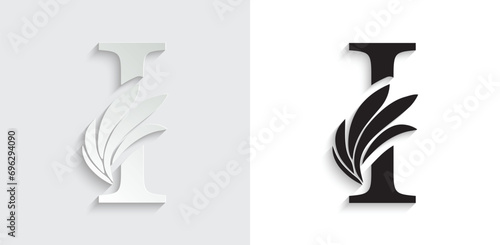 letter I paper. flower  letters. Vintage ornament initial Alphabet. Logo vector 
