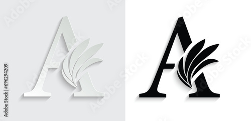 letter A paper. flower  letters. Vintage ornament initial Alphabet. Logo vector 
