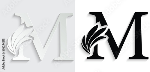 letter M paper. flower  letters. Vintage ornament initial Alphabet. Logo vector 
