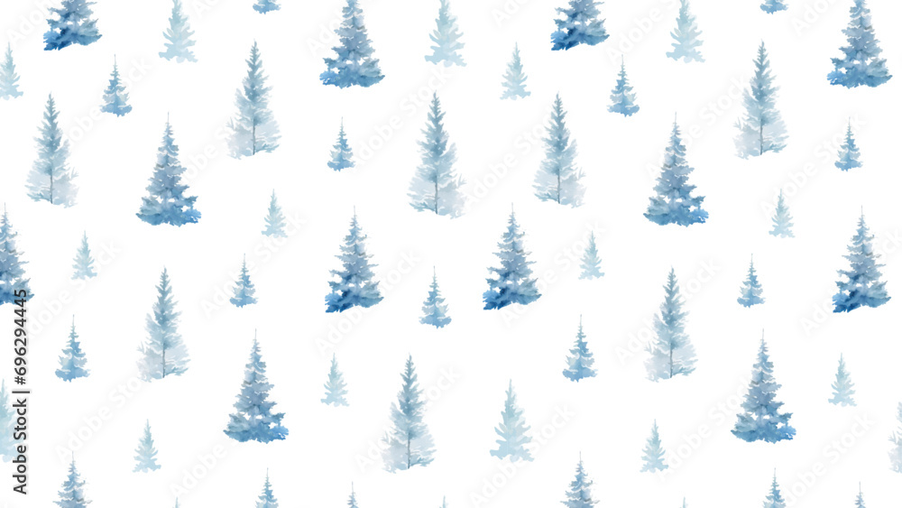 Obraz premium Background With Snowy Blue Spruce Trees. Repeating horizontal pattern with Forest. Backgrounds for posts, greeting cards with Christmas. Vector