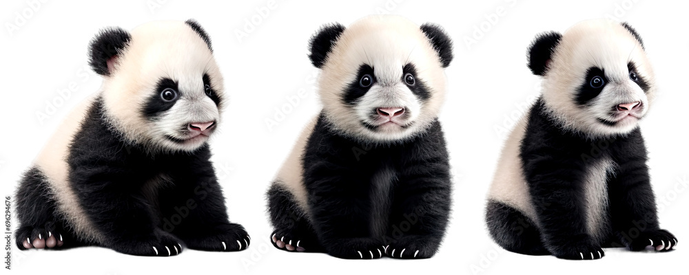 Group of Baby panda multi pose isolated on transparent or white background