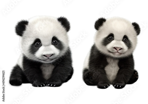 Set of baby panda isolated on transparent or white background