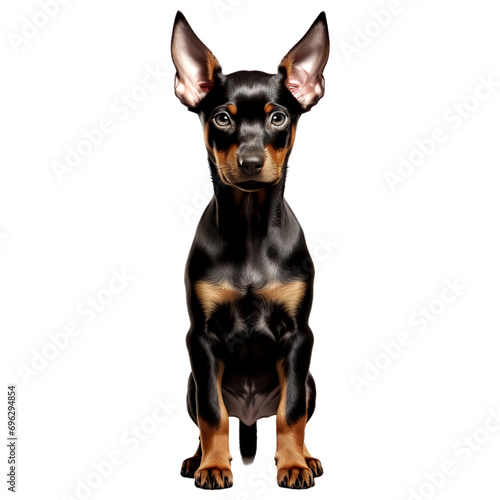 Realistic Baby doberman picscher dog standing isolated on transparent or white background © NightTampa