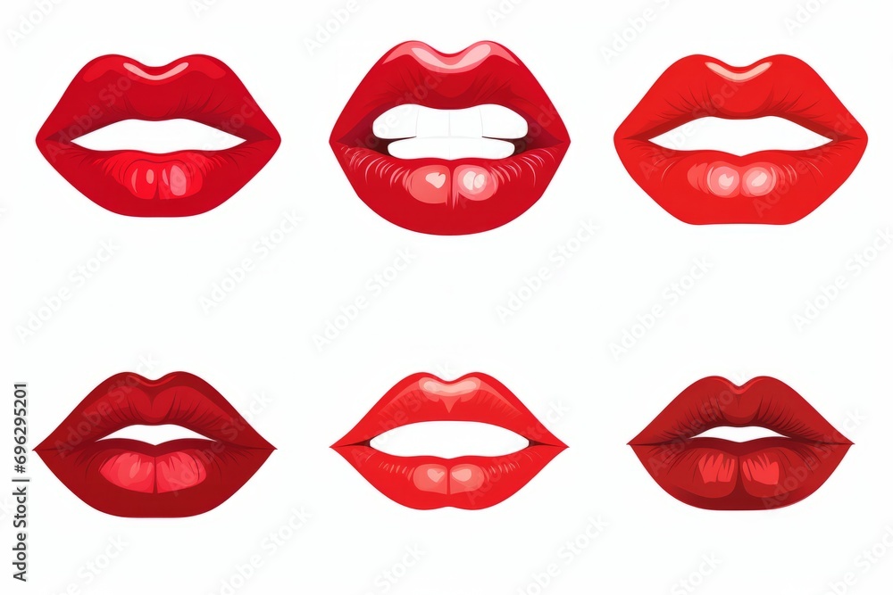 Obraz premium Female human red lips set illustration, simple style