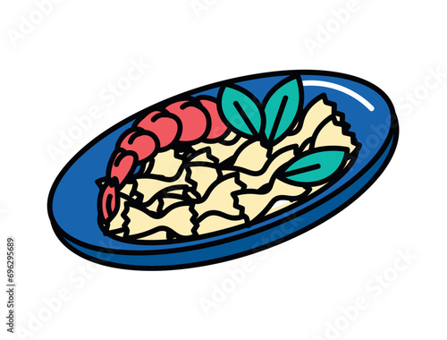 Pasta of food colorful set. The design highlights the intricate details of pasta intertwined with tender crab, celebrating the coastal regions' culinary traditions. Vector illustration.