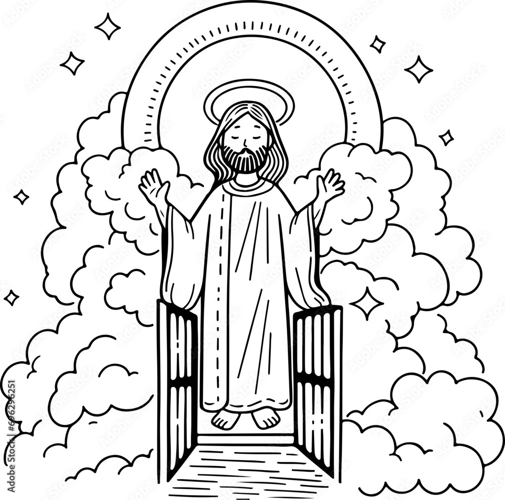Jesus prays at the gates of heaven outline Stock Vector Adobe Stock
