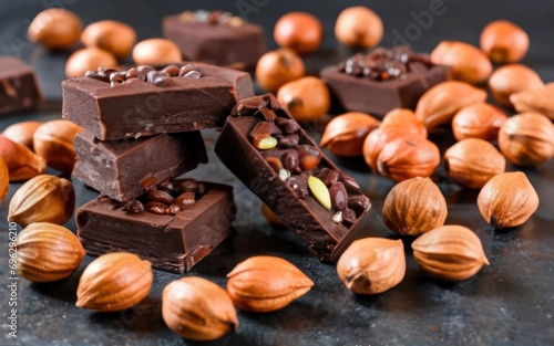 Decadent Indulgence Selective Focus on Chocolate Candies with Nuts and Delightful Fillings