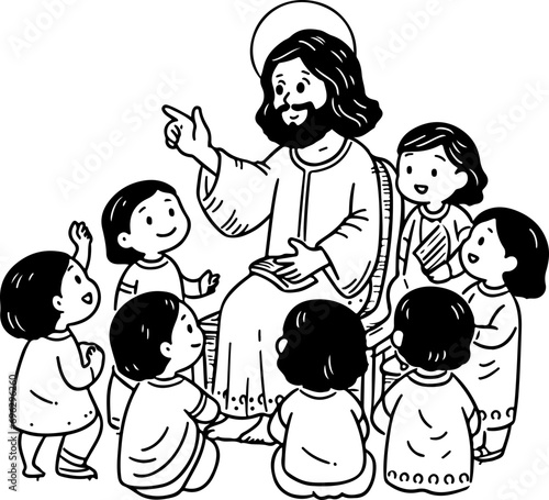  Jesus preaching to a children group