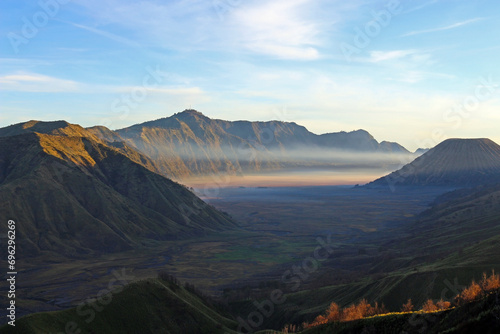 Beautiful view from Jemplang valley, located in the southern part of Mount Bromo in East Java, Indonesia. Landscape image with a geological theme. © Max Asrory