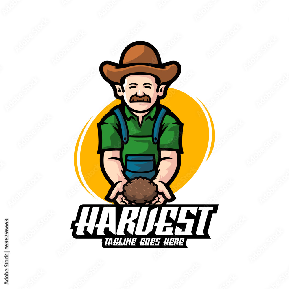 Illustration Vector Harvest Farmer Mascot Cartoon Logo Style.