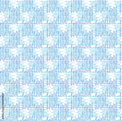 Dark & light blue background with squares wavy lines abstract seamless repeat pattern AOP. Wallpaper backdrop