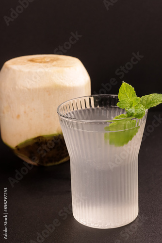 Young Coconut with Fresh Coconut Water or Coconut Drink. photo