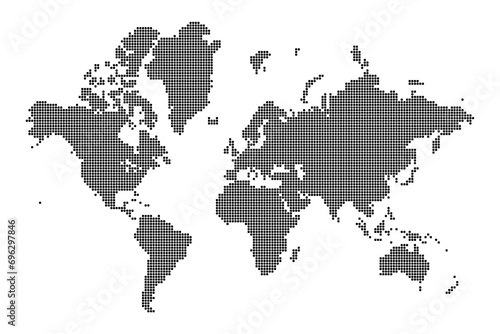 World map mosaic of squares. Black vector illustration