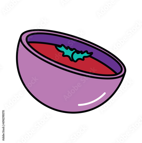 Vegan product of food colorful set. An aromatic plate of borscht prepared exclusively from vegetables is an ideal dish for vegans. Vector illustration.
