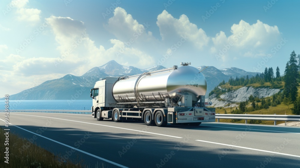 Hydrogen gas tank trailer truck on the road