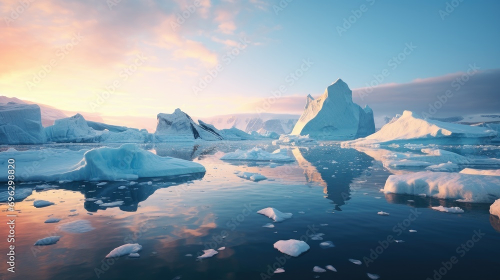 Ice and icebergs melting because of the global warming - obrazy, fototapety, plakaty 