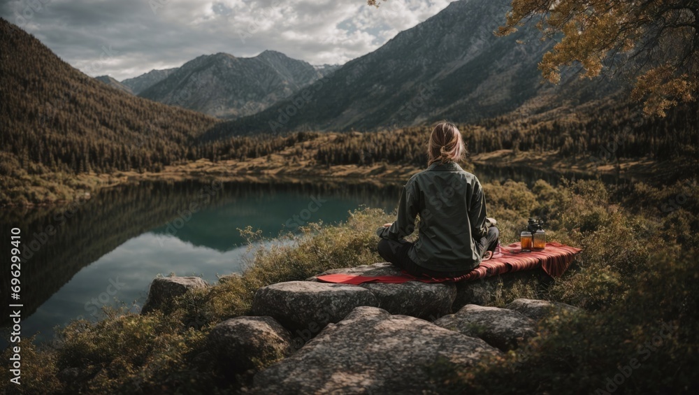 man sitting on the edge of a mountain