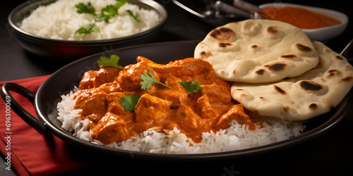 Paneer butter masala or cheese cottage curry in serving a bowl or pan, served with or without roti and rice, Chicken tikka masala isolated white object, generative AI

